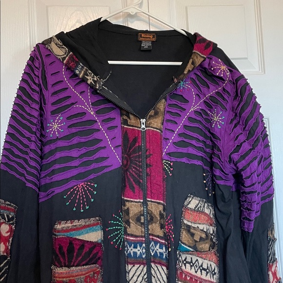 Rising International Sweaters - Rising International 2XL Purple/Black Hooded full zip Cardigan jacket tribal